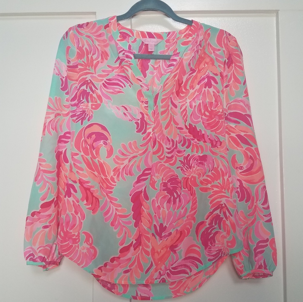 Lilly Pulitzer Stacey Blouse Pool Side Love Birds